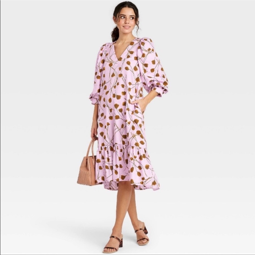 A New Day Floral Print Ruffle Hem Dress